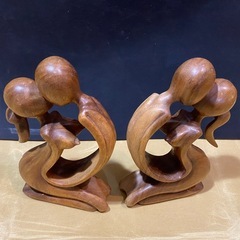 木製カップル彫刻 約25cm 東南アジア　バリ島の画像