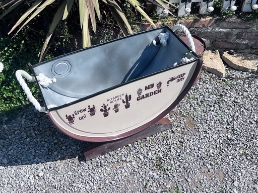 ドラム缶リメイクプランター（ハーフムーン）カフェベージュ