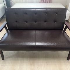 【0円❗️】【美品】合皮ダークブラウンソファ（2人掛け用）