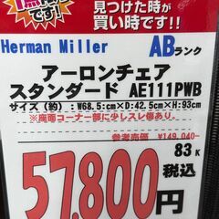 【直接引き取り限定】Herman Miller アーロンチェア スタンダード AE111PWBの画像
