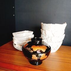 会津塗　うるし塗装　ツタ唐草　吉野吸い椀セット5組　の画像