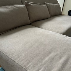 L字ソファ　グレージュ　（クッション付き＆足つき）2wayソファの画像