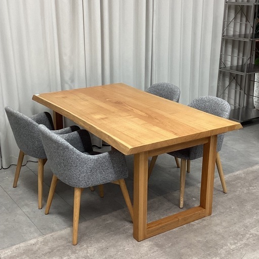 KH-25【新入荷　リサイクル品】無垢材テーブル　ダイニング5点セット　ナチュラル×グレー