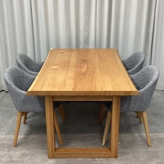 KH-25【新入荷　リサイクル品】無垢材テーブル　ダイニング5点セット　ナチュラル×グレーの画像