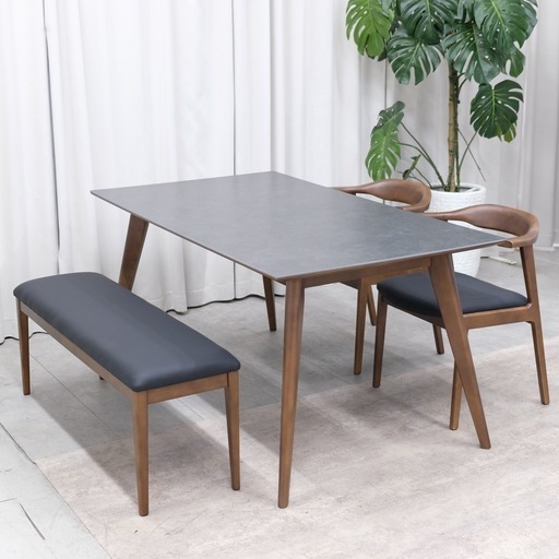 KH-33【新入荷　アウトレット品】松田家具　ダミアン　ベンチダイニング4点セット　　ブラウン×グレー 販売 KH-33【新入荷 アウトレット品】松田家具 ダミアン ベンチ