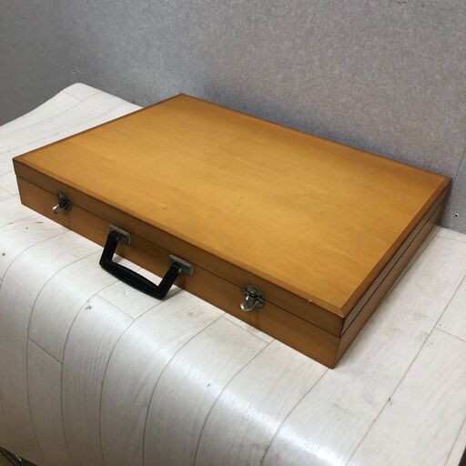 木製 画材ケース アートケース 木箱タイプ 取っ手付き 幅50cm 水彩 油絵 スケッチ 持ち運び用　250811-6