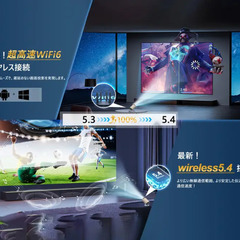 プロジェクター 小型 　Android TV搭載　220lm高輝度　Wi-Fi6接続　Bluetooth5.4　自動台形補正　1080P＆4K対応　内蔵HiFiスピーカー　一体型スタンド付き　短距離投影機能　IOS・Android・PC・PS4・Switch互換　ホームプロジェクターの画像
