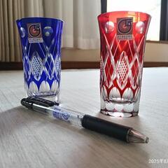 【未使用】江戸切子 ペアグラス 桐箱入り　クリスタルの画像