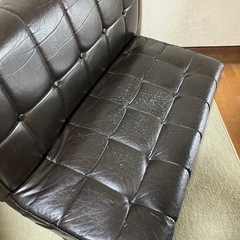 2人がけ合皮ソファ ブラウン 使用感ありの画像