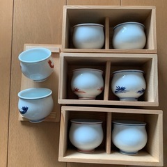 有田焼　源右衛門窯製　ぐい呑　陶器製お猪口セット（赤青鳥柄）の画像