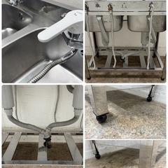 アズマ　azuma　業務用　ステンレス　2層シンク流し台　蛇口付き　厨房　飲食店　W９００ｘD４５０ｘH８００ｍｍの画像