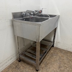 アズマ　azuma　業務用　ステンレス　2層シンク流し台　蛇口付き　厨房　飲食店　W９００ｘD４５０ｘH８００ｍｍの画像