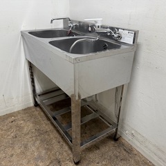 アズマ　azuma　業務用　ステンレス　2層シンク流し台　蛇口付き　厨房　飲食店　W９００ｘD４５０ｘH８００ｍｍの画像