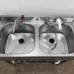 アズマ　azuma　業務用　ステンレス　2層シンク流し台　蛇口付き　厨房　飲食店　W９００ｘD４５０ｘH８００ｍｍの画像