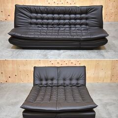 ≪zyt2394ジ限≫ ニトリ 3WAYで使えるソファベッド Nシールド ロック 現状品 合成皮革/ブラック/リクライニング/シェーズロング/カウチ 70808-01の画像