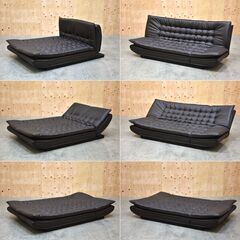 ≪zyt2394ジ限≫ ニトリ 3WAYで使えるソファベッド Nシールド ロック 現状品 合成皮革/ブラック/リクライニング/シェーズロング/カウチ 70808-01の画像