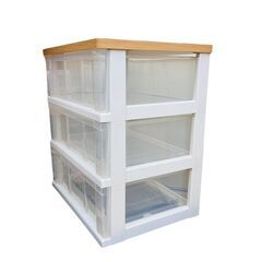 3段 クローゼット 押入れ 収納ボックス 収納ケース クリア×木目調（ナチュラル）の画像