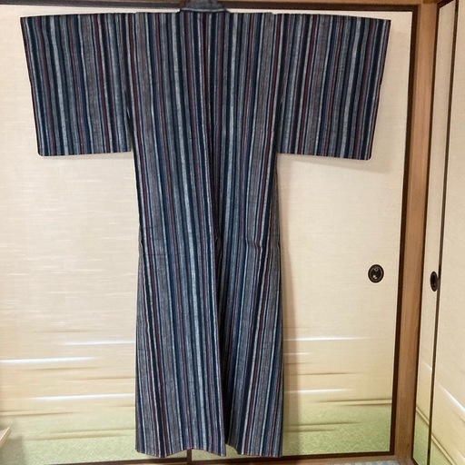 着物　縞　紬　袷　しつけ糸付き　未使用品