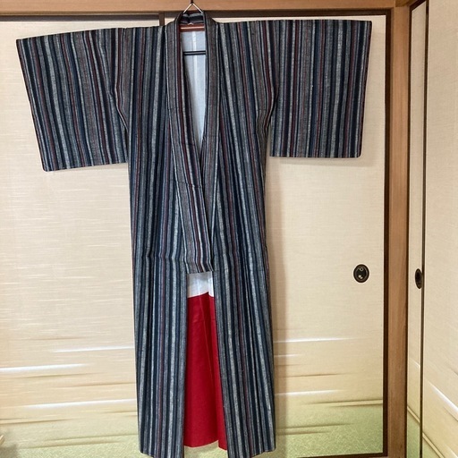 着物　縞　紬　袷　しつけ糸付き　未使用品