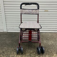 折りたたみ式シルバーカート・座れるお買い物カート（ベージュ系チェック柄）の画像