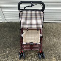 折りたたみ式シルバーカート・座れるお買い物カート（ベージュ系チェック柄）の画像