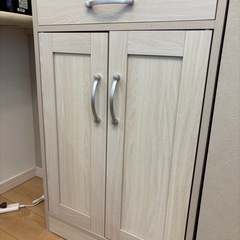 食器棚 引き出し ハイタイプ キッチンボード 幅約60cm × 高さ約180cm ホワイトの画像