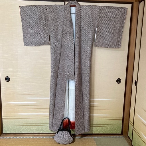 着物　共布バッグ　2点セット　総絞り　小紋　袷　しつけ糸付き　未使用品