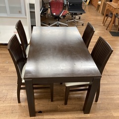 訳アリ品 S264 ⭐ NITORI ニトリ ダイニング5点セット ダークブラウン USED キズ有りの画像