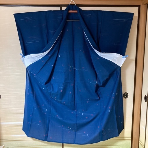 着物　小紋　単衣　シルクウール　しつけ糸付き　未使用品