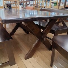 ★ジモティ割あり★ カリモク　RUSTIC ダイニングテーブルセット ブラウン H98.5×D100×W150 クリーニング済み TK6151の画像