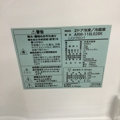◇ドリーム1号館◇A-Stage 2ドア冷蔵庫 ARM-118L02BK 2019年製 118Lの画像