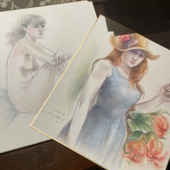 女性画　色紙　４枚の画像