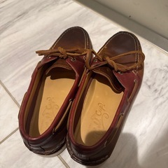 【美品】Sperry本革ツートンカラー デッキシューズ（赤×ブラウン）の画像