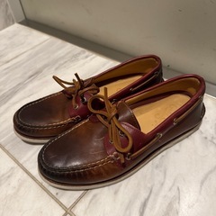 【美品】Sperry本革ツートンカラー デッキシューズ（赤×ブラウン）の画像