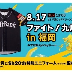 【決まりました】8月17日(日)ファイト！九州デー  ソフトバンクVS 千葉ロッテマリーンズ　ベンチサイドシート2枚　レプリカユニフォーム配布あり   8/17の画像