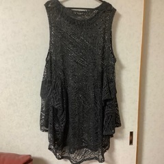 FASHION MESSAGE ブラック　レース　ジレ　ベスト　チュニックの画像