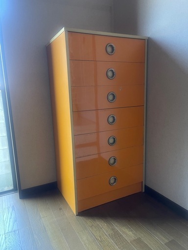 レトロ チェスト タンス 引出し収納　7段 オレンジ