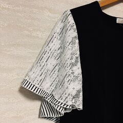 D'ELCIEUX レース＆ボーダー 袖切替カットソー（ブラック）LL（未使用品）の画像