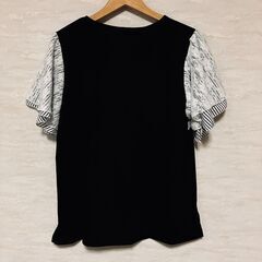 D'ELCIEUX レース＆ボーダー 袖切替カットソー（ブラック）LL（未使用品）の画像