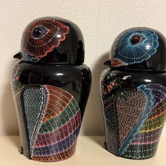 ヴィンテージ ロイヤル タイ スタイル 漆塗り フクロウ型 蓋付き容器の画像