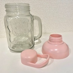 【新品】ガラス製　タンブラー　ドリンクボトル　ピンク　持ち運び可の画像