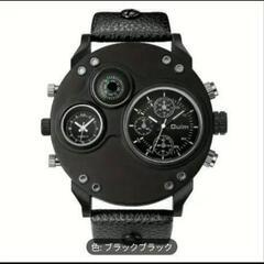 oulm ブラック 多機能時計フェイク ボトムズ 3眼 スチームパンクの画像