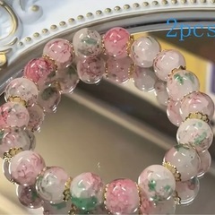 【新品★送料無料】花柄ビーズブレスレット 18cmの画像