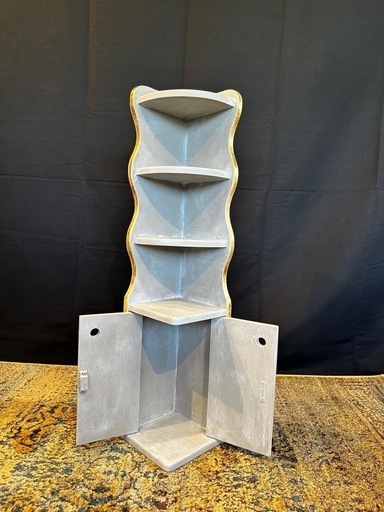 金箔波形デザイン木製シェルフ 4段収納 波形デザイン木製シェルフ