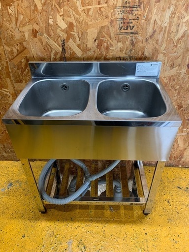 a(7410) アズマ 業務用 ステンレス 2槽シンク W750D450H800BG90 二槽 2槽 流し台 厨房 飲食店 店舗用 中古 直接お引き取りも大歓迎 大阪