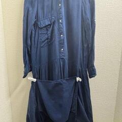 ZARA ダークブルー 長袖 シャツワンピースの画像