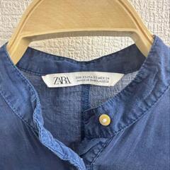 ZARA ダークブルー 長袖 シャツワンピースの画像