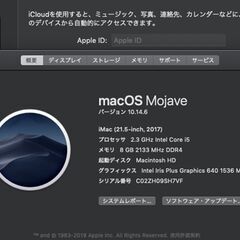 iMac（21.5インチ,2017）HDD1TB/8GB〈MMQA2J/A〉⑥の画像
