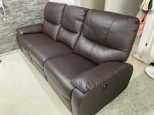 リクライニング3人掛けソファ ダークブラウン