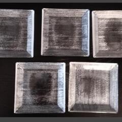 【25＊60105】クリスタル 角皿揃 五客 『檜』保谷クリスタル / Walther Glas 『Georgina』ガラス長皿 花柄 ドイツ製　まとめての画像